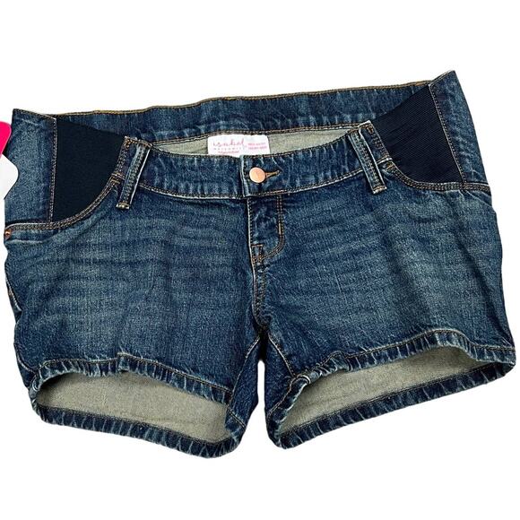 Isabel Maternity Medium Wash Side Panel Midi Jean Shorts - Size 16/33 - NWT - Picture 1 of 8